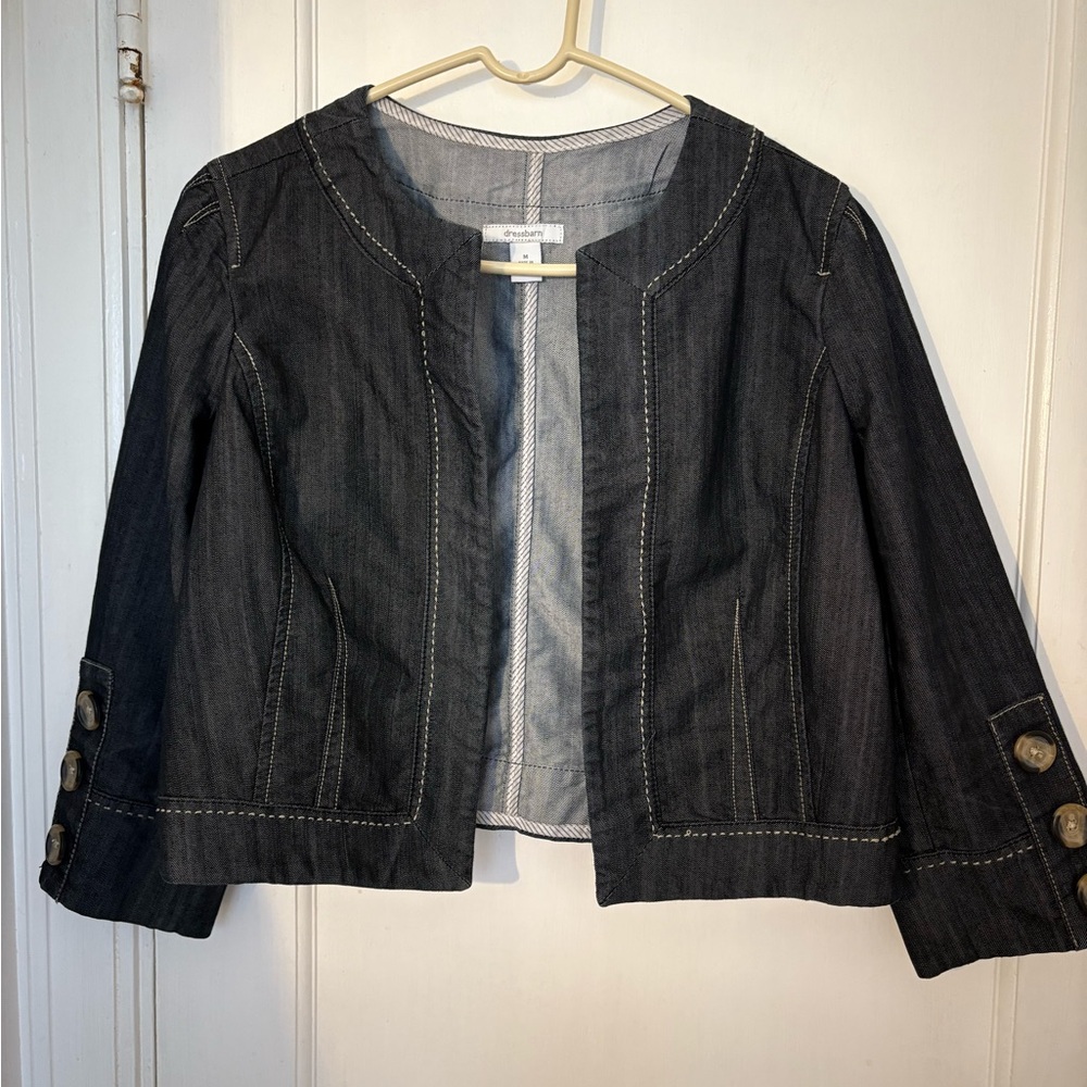 Dressbarn Dark Denim Jean Jacket with Button Accents